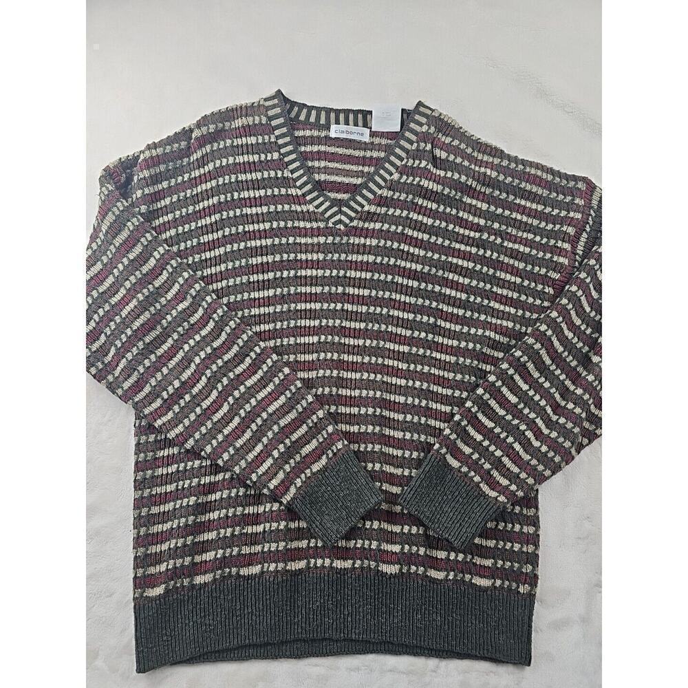Claiborne Sweater Medium Green Vintage Cable Knit Heavy 80s Made USA Earth Tones